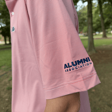 Load image into Gallery viewer, Ole Miss Alumni Association + Genteal Curry Club Pinstripe Performance Polo